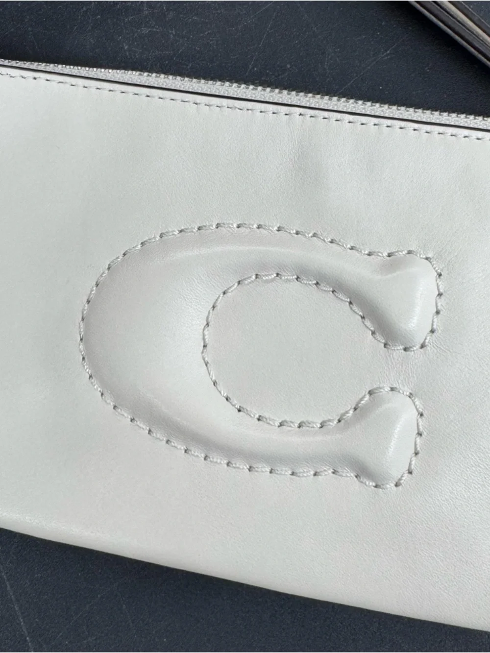 Coach Cream Leather Wristlet with Logo Charm